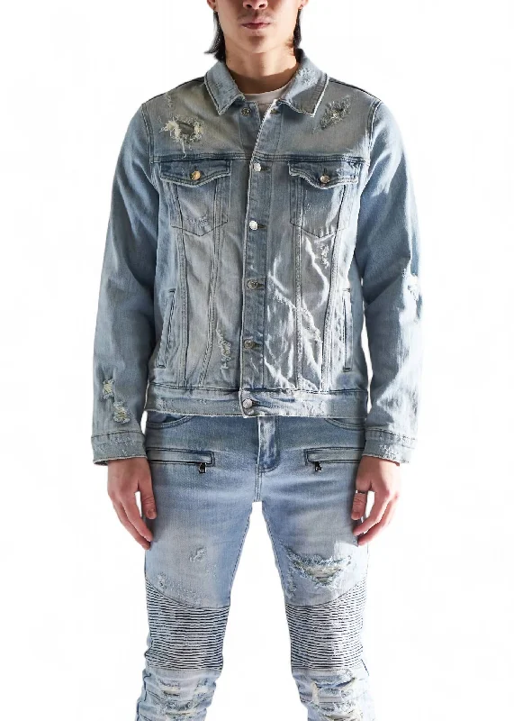 Embroidered men jackets with intricate floral designs for a unique aestheticMen's Cronen Denim Jacket In Light Wash Embroidered men jackets with intricate floral designs for a unique aestheticMen's Cronen Denim Jacket In Light Wash