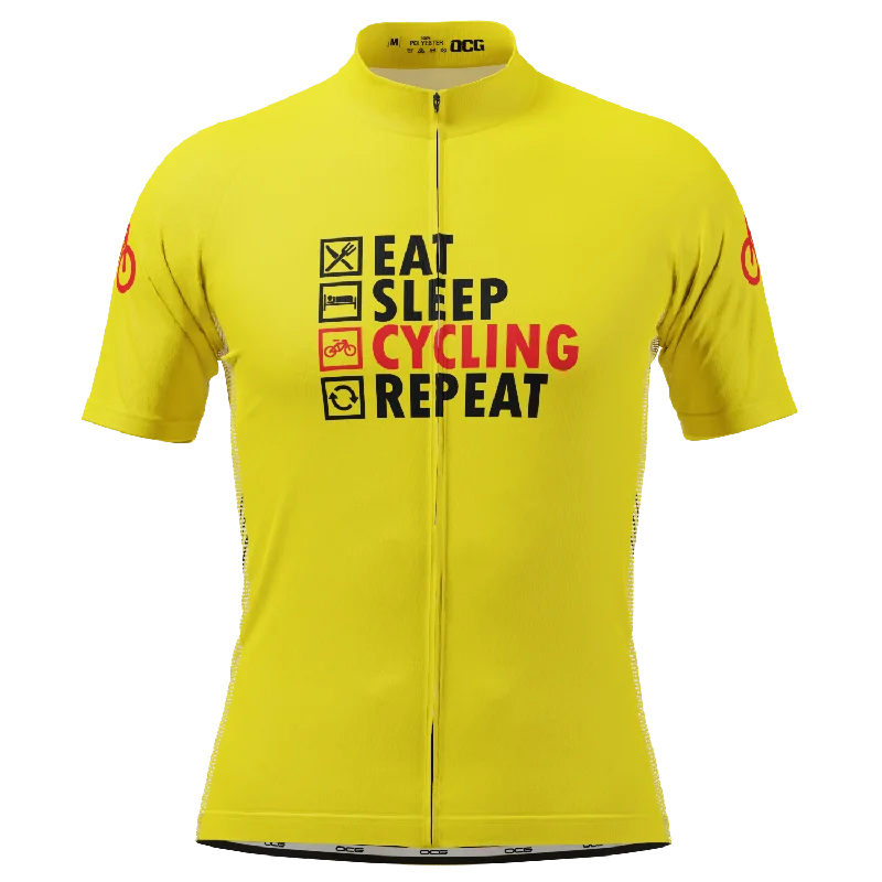 Men's Cycling Jerseys with Reflective Stripes for Safe and Stylish Rides at NightMen's Eat, Sleep, Cycling, Repeat Short Sleeve Cycling Jersey Men's Cycling Jerseys with Reflective Stripes for Safe and Stylish Rides at NightMen's Eat, Sleep, Cycling, Repeat Short Sleeve Cycling Jersey