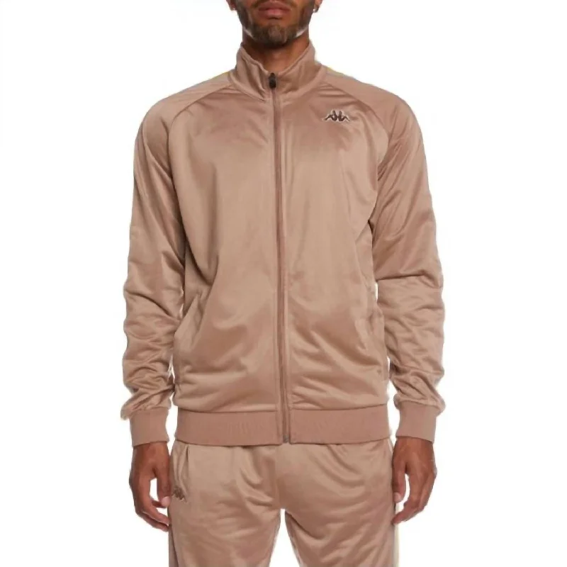 Men jackets with a built - in hood that can be stowed away when not in useMen's Logo Tape Artem 2 Track Jacket In Brown/orange-Blue/beige Men jackets with a built - in hood that can be stowed away when not in useMen's Logo Tape Artem 2 Track Jacket In Brown/orange-Blue/beige
