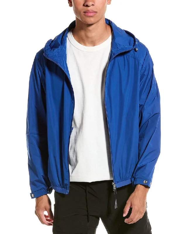 Corduroy men jackets in earthy tones for a rustic charmMoncler Hooded Rain Jacket