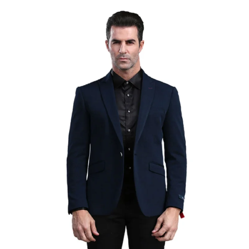 Men's Single - Breasted Cashmere Blazer in Camel for a Luxurious and Elegant Winter LookMoonlit Mode Collection: Navy Solid Color Skinny Fit Blazer