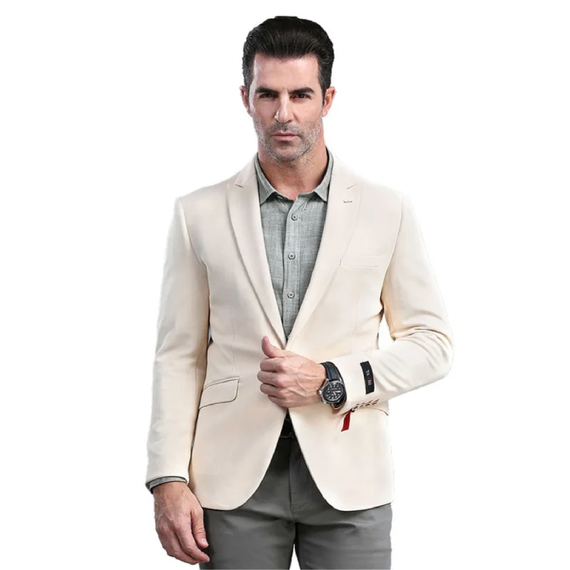 Men's Metallic - Trimmed Blazer in Silver for a Glamorous and Eye - Catching Party AttireMoonlit Mode Collection: Tan Solid Color Skinny Fit Blazer Men's Metallic - Trimmed Blazer in Silver for a Glamorous and Eye - Catching Party AttireMoonlit Mode Collection: Tan Solid Color Skinny Fit Blazer