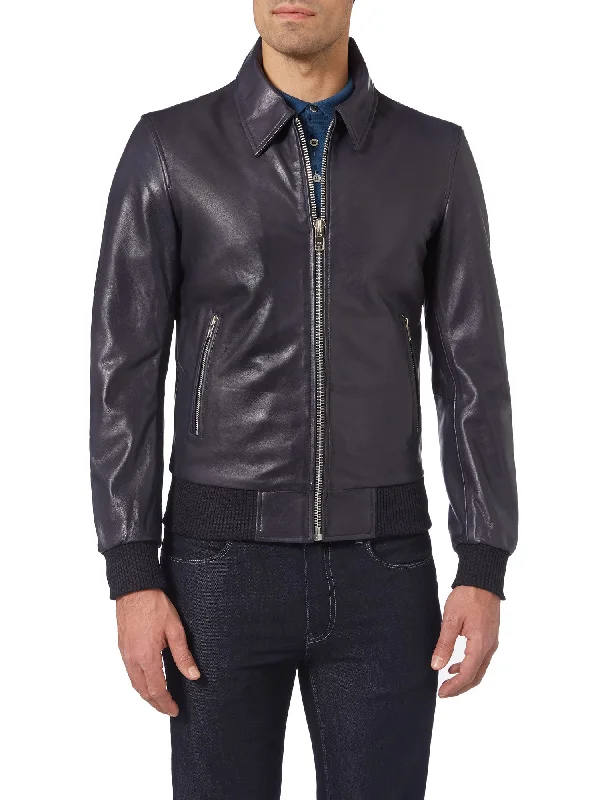 Waterproof men jackets with taped seams for heavy rain protectionRemus - Navy Leather Jacket Waterproof men jackets with taped seams for heavy rain protectionRemus - Navy Leather Jacket