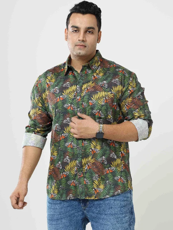 OAK Leaf Butterfly Printed Cotton Full Shirt Men's Plus Size