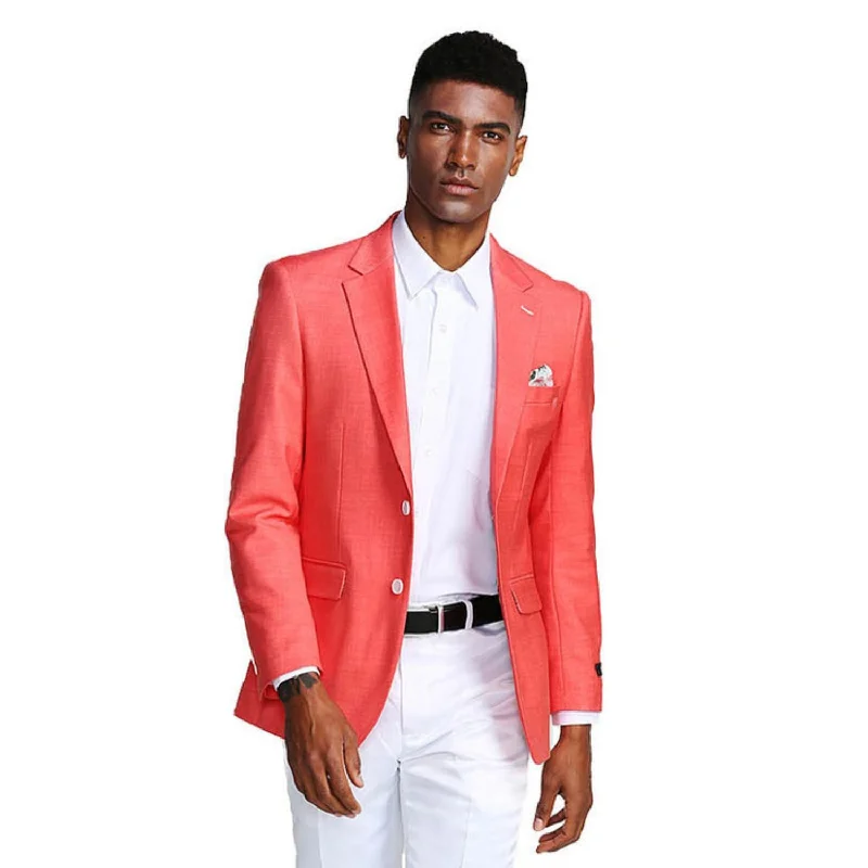 Men's Stretch - Fabric Blazer in Black for a Comfortable and Flexible Everyday WearOceanic Outfits Collection: Deep Salmon Solid Color Slim Fit Blazer Men's Stretch - Fabric Blazer in Black for a Comfortable and Flexible Everyday WearOceanic Outfits Collection: Deep Salmon Solid Color Slim Fit Blazer