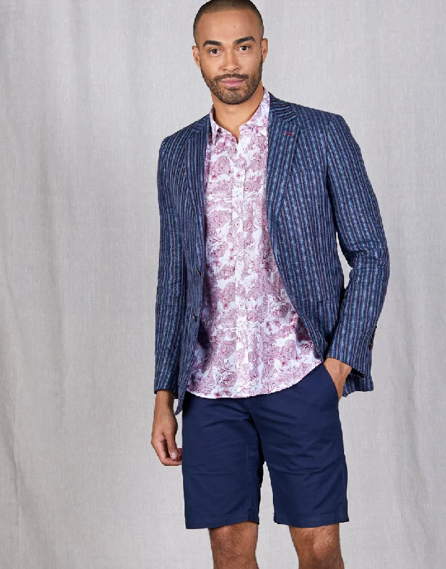 Plus Size Men's Paisley Print Silk Blazer in Royal Blue for a Statement - Making Party OutfitPearse Blue, Navy & Red Stripe Blazer Plus Size Men's Paisley Print Silk Blazer in Royal Blue for a Statement - Making Party OutfitPearse Blue, Navy & Red Stripe Blazer
