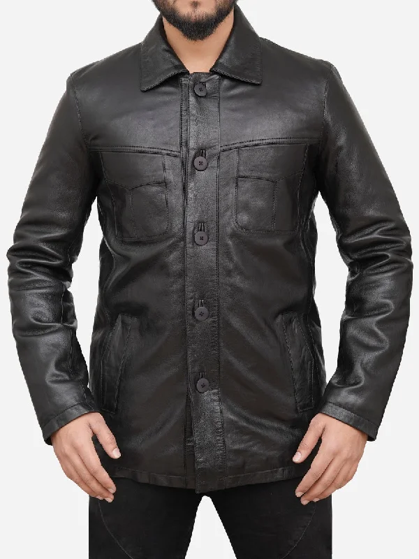 Men jackets with a zip - off sleeves to convert to a vestRonnie Genuine Black Leather Trucker Jacket Men jackets with a zip - off sleeves to convert to a vestRonnie Genuine Black Leather Trucker Jacket