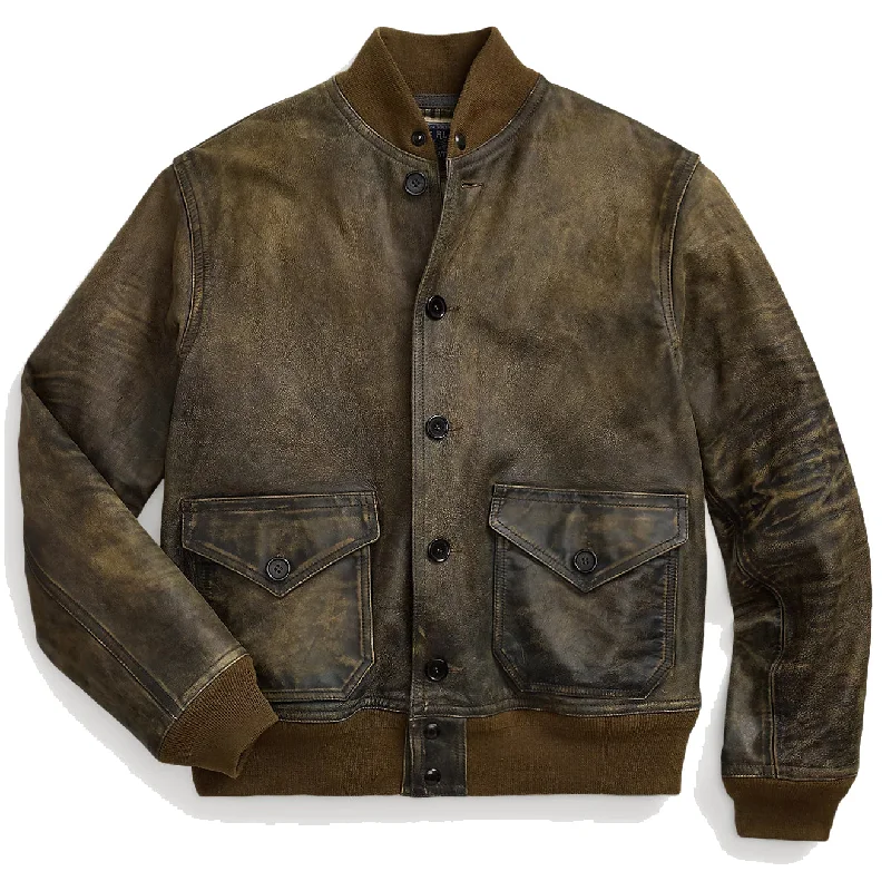 Plus - size men jackets with adjustable drawstrings for a comfortable fitRRL by Ralph Lauren Indigo Leather Bomber Jacket Vintage Indigo Plus - size men jackets with adjustable drawstrings for a comfortable fitRRL by Ralph Lauren Indigo Leather Bomber Jacket Vintage Indigo