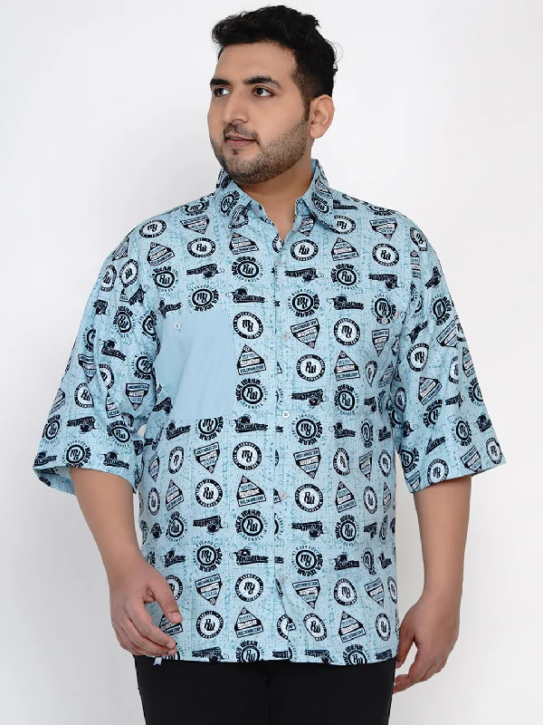 Santonio - Blue Regular Fit Printed Casual Shirt