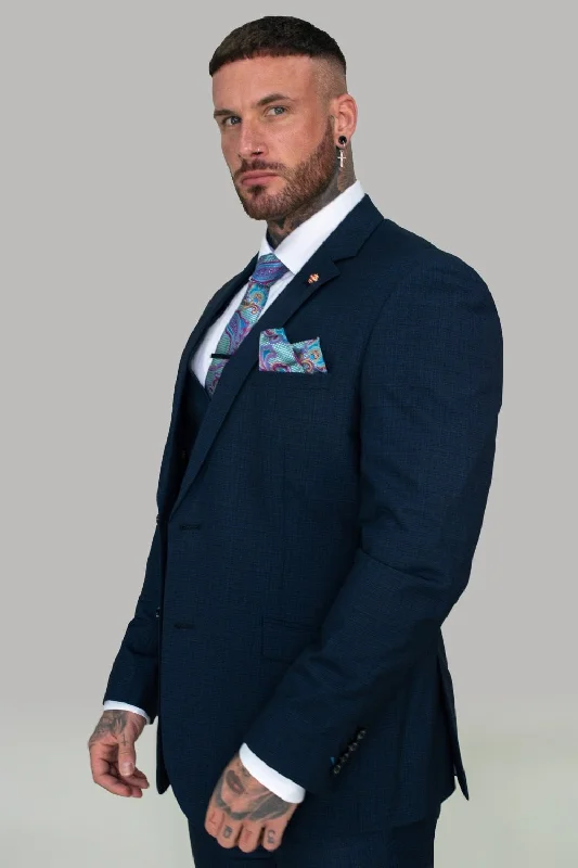 Plus Size Men's Paisley Print Silk Blazer in Royal Blue for a Statement - Making Party OutfitSeeba Navy Blazer