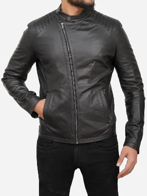 Waterproof men jackets with taped seams for heavy rain protectionTitan Black Classic Cafe Racer Leather Jacket Waterproof men jackets with taped seams for heavy rain protectionTitan Black Classic Cafe Racer Leather Jacket