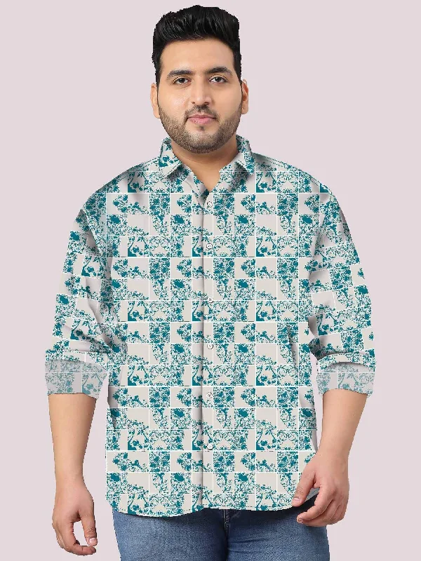 Vector Flower Green Digital Printed Full Sleeve Shirt Men's Plus Size