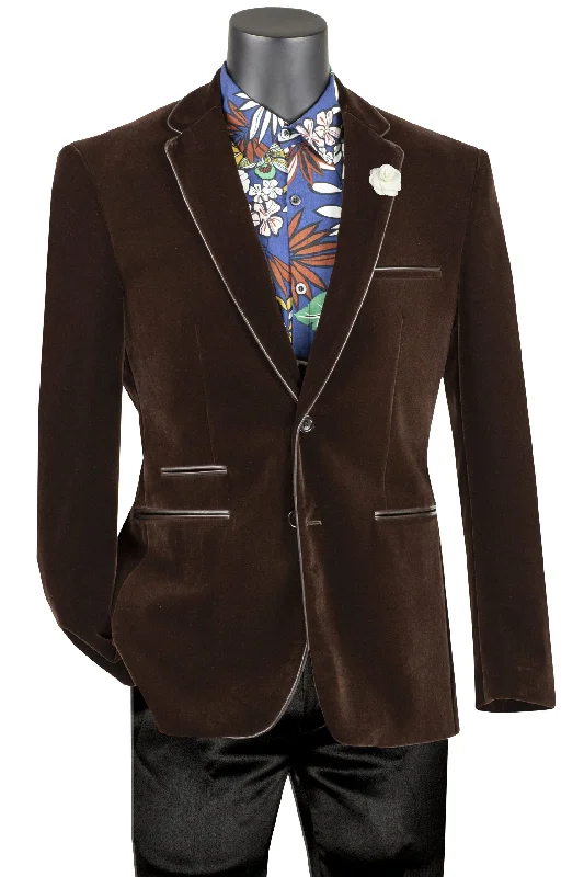 Men's Metallic - Trimmed Blazer in Silver for a Glamorous and Eye - Catching Party AttireVelourfy Collection: Brown Velvet with Faux Leather Trim Single Breasted Slim Fit Blazer Men's Metallic - Trimmed Blazer in Silver for a Glamorous and Eye - Catching Party AttireVelourfy Collection: Brown Velvet with Faux Leather Trim Single Breasted Slim Fit Blazer