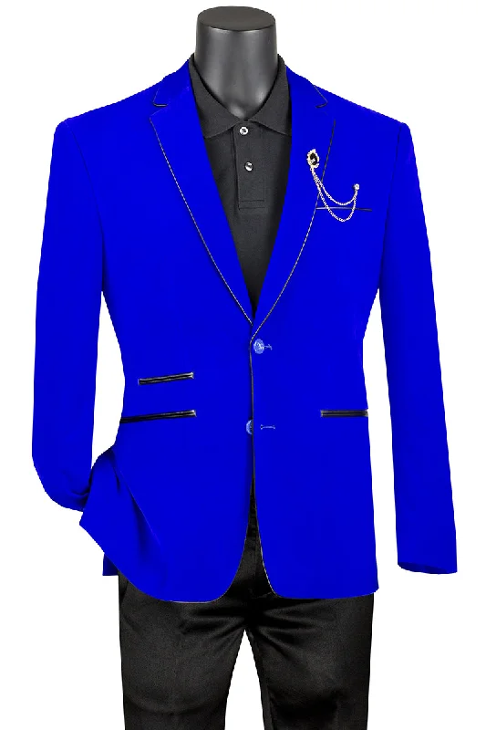 Slim Fit Men's Navy Blue Wool Blazer for a Classic and Professional LookVelourfy Collection: Royal Velvet with Faux Leather Trim Single Breasted Slim Fit Blazer Slim Fit Men's Navy Blue Wool Blazer for a Classic and Professional LookVelourfy Collection: Royal Velvet with Faux Leather Trim Single Breasted Slim Fit Blazer