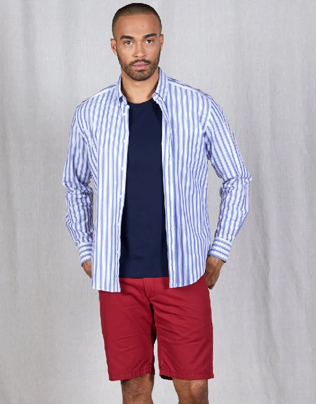 Athletic Fit Men's Olive Green Corduroy Blazer with Patch Pockets for a Rustic and Casual StyleWashed Ohope Blue & Red Stripe Shirt Athletic Fit Men's Olive Green Corduroy Blazer with Patch Pockets for a Rustic and Casual StyleWashed Ohope Blue & Red Stripe Shirt