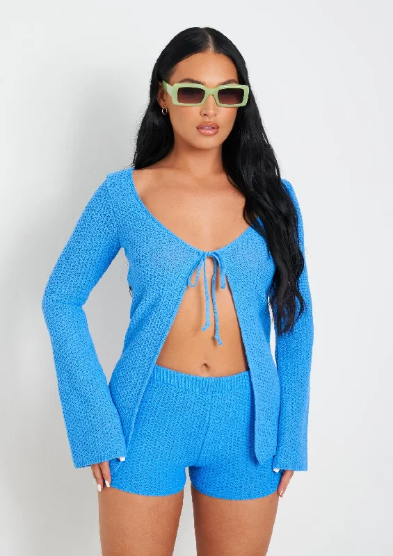 Athena Blue Crochet Knit Short