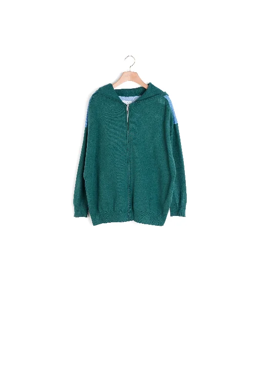 hand knitted women cardigan with artisanal charmCardigan hoodie bi-matière
