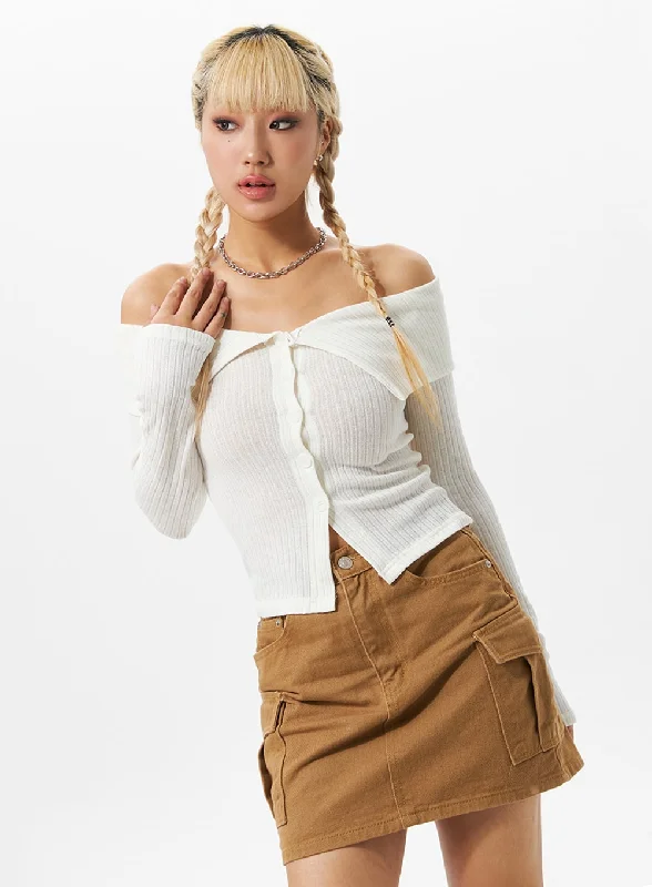 Off-Shoulder Ribbed Cardigan IO324