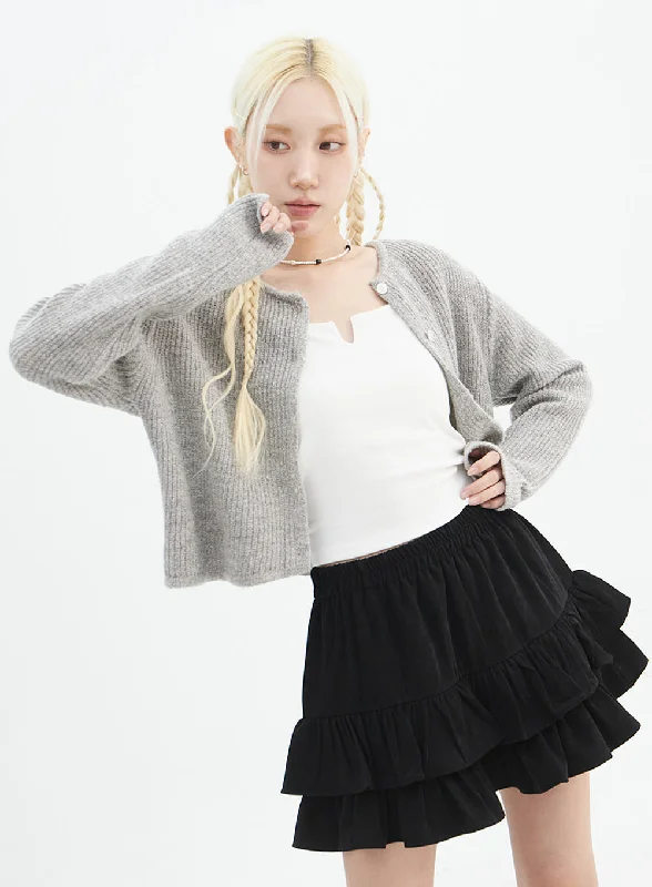 Round Neck Ribbed Knit Cardigan IN328