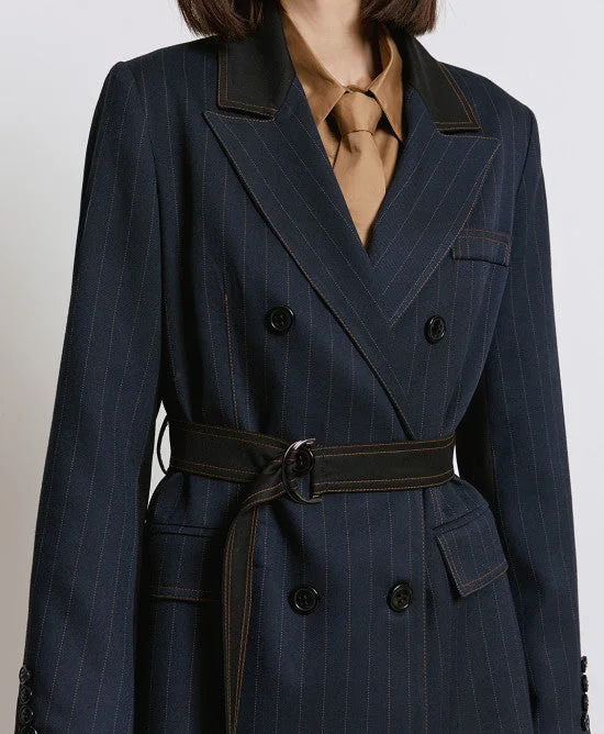 Access Fashion Navy Striped Blazer With Belt