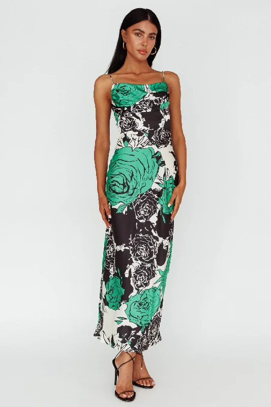 Highland Pleated Bust Midi Dress Floral Green