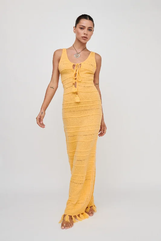 Sunlight Bust Tie Knit Maxi Dress Lemon