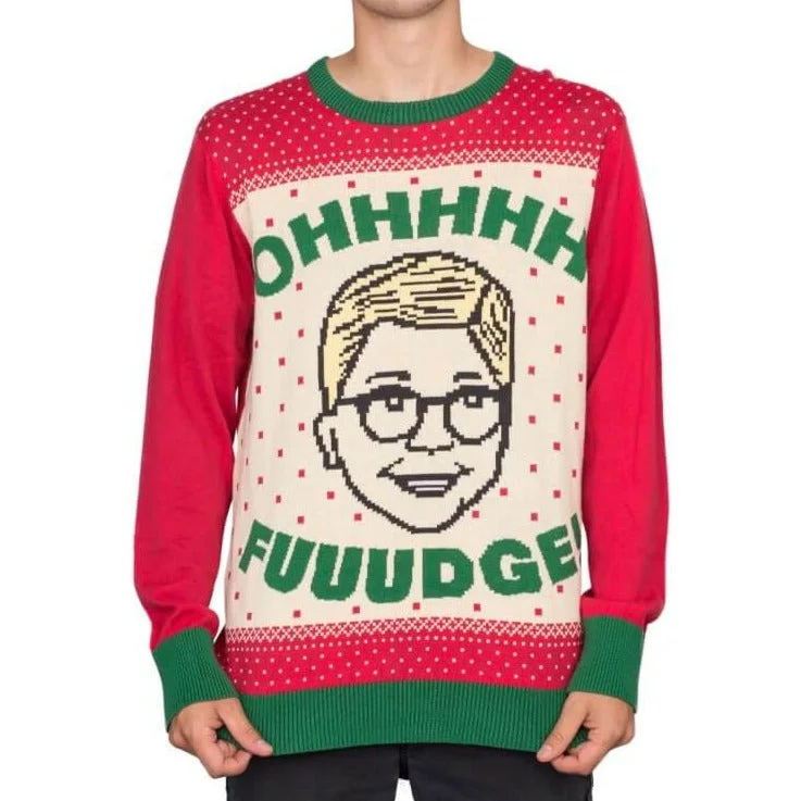 Men's Shearling - Lined Leather Sweater in Brown for a Rugged and Warm Winter EnsembleA Christmas Story OHHHH FUUUDGE! Ralphie Ugly Christmas Sweater Men's Shearling - Lined Leather Sweater in Brown for a Rugged and Warm Winter EnsembleA Christmas Story OHHHH FUUUDGE! Ralphie Ugly Christmas Sweater