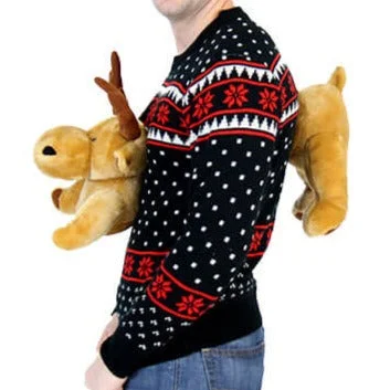 Regular Fit Men's Heathered Knit Sweater in Charcoal for a Laid - Back Weekend LookBlack 3-D Ugly Christmas Sweater with Stuffed Moose Regular Fit Men's Heathered Knit Sweater in Charcoal for a Laid - Back Weekend LookBlack 3-D Ugly Christmas Sweater with Stuffed Moose