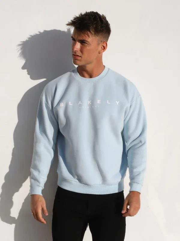 Plus Size Men's Distressed Denim - Look Sweater in Blue for a Trendy and Edgy StyleEvolved Relaxed Sweater - Light Blue Plus Size Men's Distressed Denim - Look Sweater in Blue for a Trendy and Edgy StyleEvolved Relaxed Sweater - Light Blue