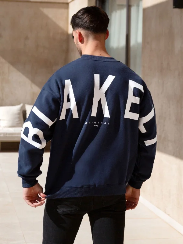 Men's Zip - Up Fleece - Lined Sweater in Black with Thumbholes for Outdoor Winter ActivitiesIdris Oversized Sweater - Dark Navy