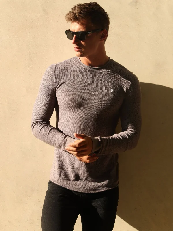 Men's Zip - Up Fleece - Lined Sweater in Black with Thumbholes for Outdoor Winter ActivitiesMason Knit Sweater - Lilac
