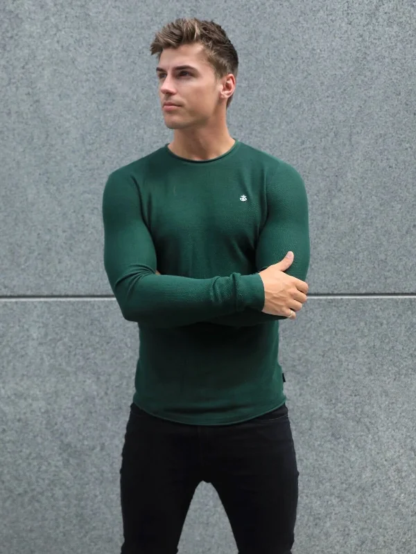 Regular Fit Men's Mock - Neck Sweater in Teal with a Side Slit for a Modern Office AttireMason Knit Sweater - Dark Green Regular Fit Men's Mock - Neck Sweater in Teal with a Side Slit for a Modern Office AttireMason Knit Sweater - Dark Green
