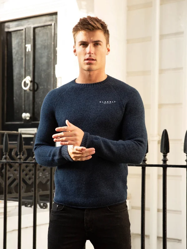Regular Fit Men's Mock - Neck Sweater in Teal with a Side Slit for a Modern Office AttireYardley Knit Sweater - Navy Regular Fit Men's Mock - Neck Sweater in Teal with a Side Slit for a Modern Office AttireYardley Knit Sweater - Navy