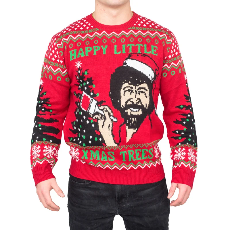 Men's Shearling - Lined Leather Sweater in Brown for a Rugged and Warm Winter EnsembleBob Ross Happy Little Xmas Trees Ugly Christmas Sweater Men's Shearling - Lined Leather Sweater in Brown for a Rugged and Warm Winter EnsembleBob Ross Happy Little Xmas Trees Ugly Christmas Sweater