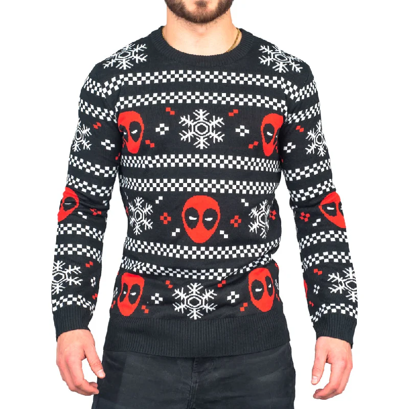 Men's Ribbed Bodycon Sweater in Red for a Sexy and Confident Night OutDeadpool Holiday Snow Stripes Ugly Christmas Sweater Men's Ribbed Bodycon Sweater in Red for a Sexy and Confident Night OutDeadpool Holiday Snow Stripes Ugly Christmas Sweater