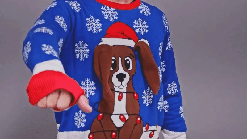 Plus Size Men's V - Neck Cashmere - Blend Sweater in Navy with Ribbed Trim for a Classic StyleFlappy Dog Animated Puppy Ears Ugly Christmas Sweater Plus Size Men's V - Neck Cashmere - Blend Sweater in Navy with Ribbed Trim for a Classic StyleFlappy Dog Animated Puppy Ears Ugly Christmas Sweater