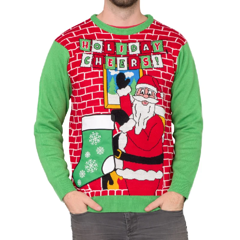 Men's Ribbed Bodycon Sweater in Red for a Sexy and Confident Night OutHoliday Cheers! Santa with Beer Holder Stocking Ugly Christmas Sweater Men's Ribbed Bodycon Sweater in Red for a Sexy and Confident Night OutHoliday Cheers! Santa with Beer Holder Stocking Ugly Christmas Sweater