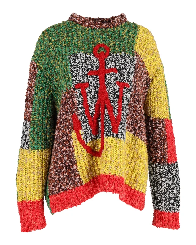 Men's Ribbed Bodycon Sweater in Red for a Sexy and Confident Night OutJW Anderson Anchor Patchwork Crewneck Sweater in Multicolor Wool Men's Ribbed Bodycon Sweater in Red for a Sexy and Confident Night OutJW Anderson Anchor Patchwork Crewneck Sweater in Multicolor Wool