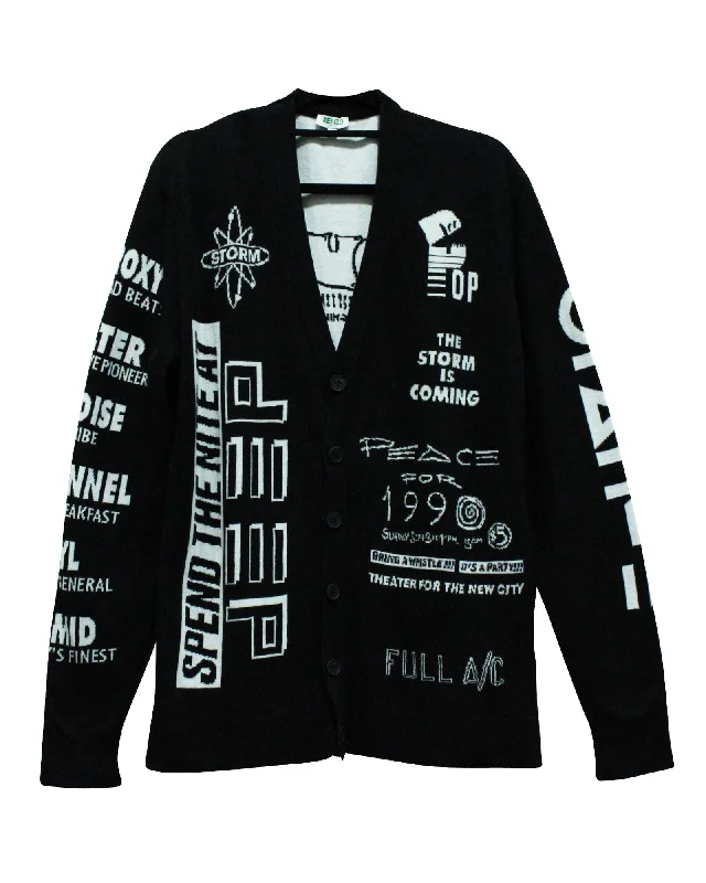 Men's Embroidered Floral Patterned Silk - Blend Sweater in Cream for a Spring - Inspired LookKenzo House Reggae Knit Cardigan in Black Cotton