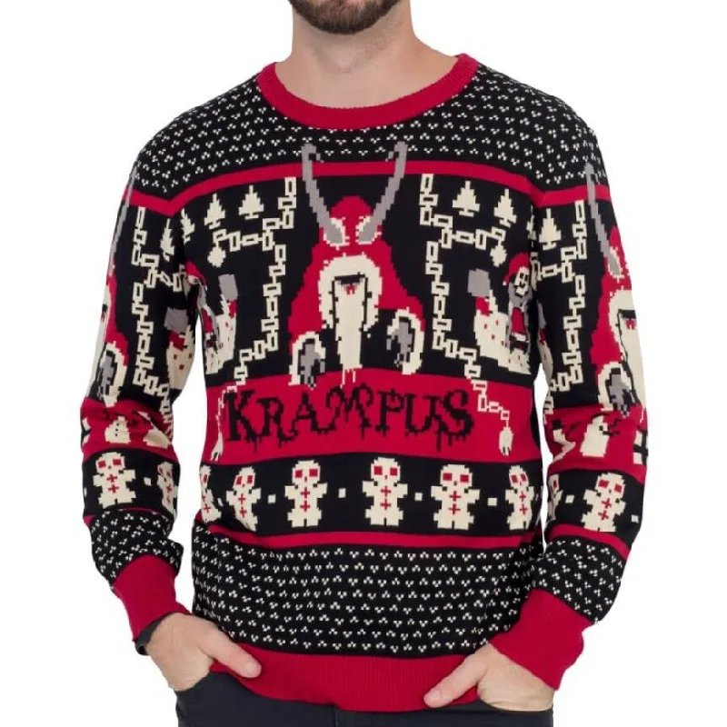 Men's Chunky Knit Fair Isle Patterned Wool Sweater in Multicolor for a Festive Holiday OutfitKrampus Knit Ugly Christmas Sweater Men's Chunky Knit Fair Isle Patterned Wool Sweater in Multicolor for a Festive Holiday OutfitKrampus Knit Ugly Christmas Sweater