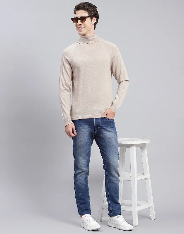 Regular Fit Men's Heathered Knit Sweater in Charcoal for a Laid - Back Weekend LookMen Beige Solid High Neck Full Sleeve Pullover Regular Fit Men's Heathered Knit Sweater in Charcoal for a Laid - Back Weekend LookMen Beige Solid High Neck Full Sleeve Pullover