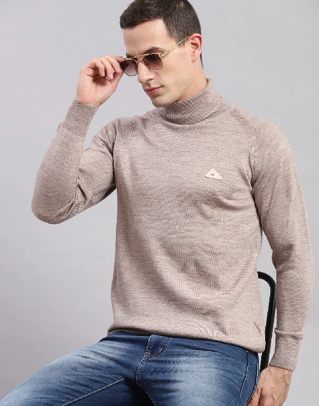 Regular Fit Men's Heathered Knit Sweater in Charcoal for a Laid - Back Weekend LookMen Beige Solid High Neck Full Sleeve Pullover Regular Fit Men's Heathered Knit Sweater in Charcoal for a Laid - Back Weekend LookMen Beige Solid High Neck Full Sleeve Pullover