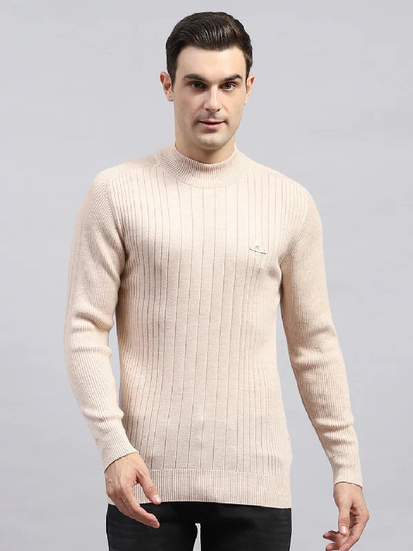 Men's Cable - Knit Sweater Dress in Gray for a Unique and Comfortable One - Piece OptionMen Beige Solid High Neck Full Sleeve Pullover Men's Cable - Knit Sweater Dress in Gray for a Unique and Comfortable One - Piece OptionMen Beige Solid High Neck Full Sleeve Pullover