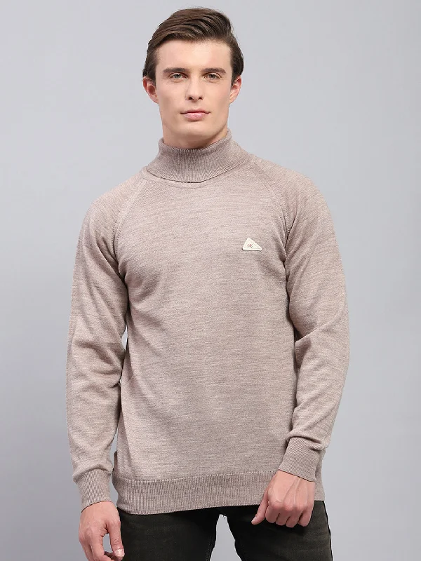 Men's Embroidered Floral Patterned Silk - Blend Sweater in Cream for a Spring - Inspired LookMen Beige Solid Turtle Neck Full Sleeve Pullover Men's Embroidered Floral Patterned Silk - Blend Sweater in Cream for a Spring - Inspired LookMen Beige Solid Turtle Neck Full Sleeve Pullover