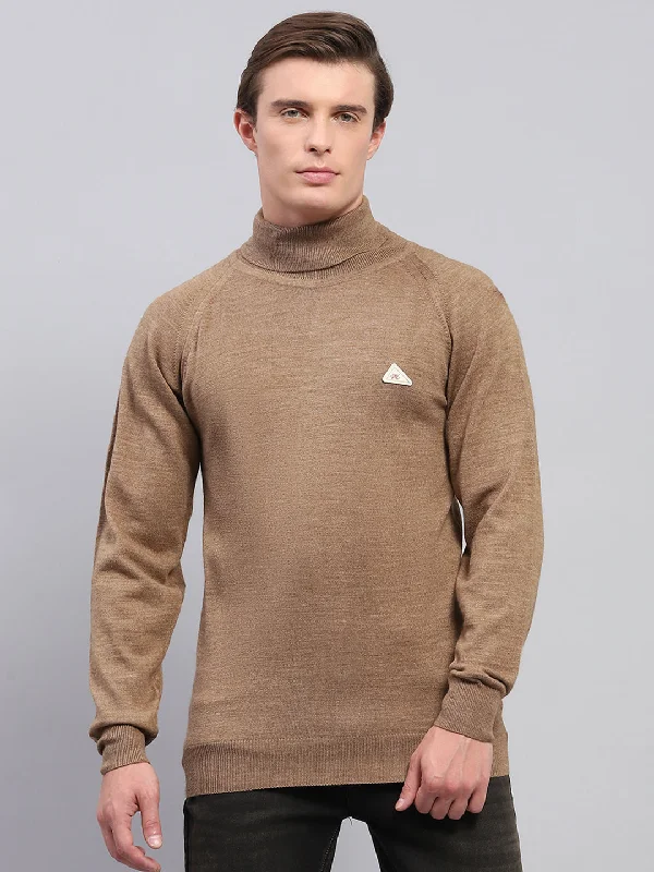 Men's Jacquard Patterned Wool - Acrylic Sweater in Purple for a Sophisticated Autumn OutfitMen Brown Solid Turtle Neck Full Sleeve Pullover Men's Jacquard Patterned Wool - Acrylic Sweater in Purple for a Sophisticated Autumn OutfitMen Brown Solid Turtle Neck Full Sleeve Pullover