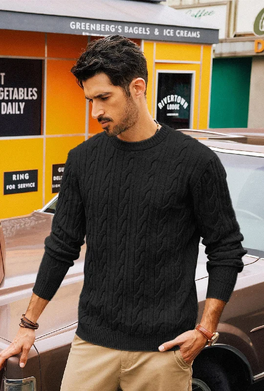 Men's Fleece - Lined Pullover in Brown for Outdoor Activities in WinterMen Cable Knitted Sweater Long Sleeve Crew Neck Ribbed Cuff Pullover Men's Fleece - Lined Pullover in Brown for Outdoor Activities in WinterMen Cable Knitted Sweater Long Sleeve Crew Neck Ribbed Cuff Pullover