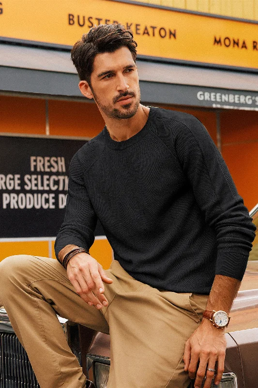 Men's Fleece - Lined Pullover in Brown for Outdoor Activities in WinterMen Cellular Textured Sweater Long Raglan Sleeve Crew Neck Kitted Tops Men's Fleece - Lined Pullover in Brown for Outdoor Activities in WinterMen Cellular Textured Sweater Long Raglan Sleeve Crew Neck Kitted Tops