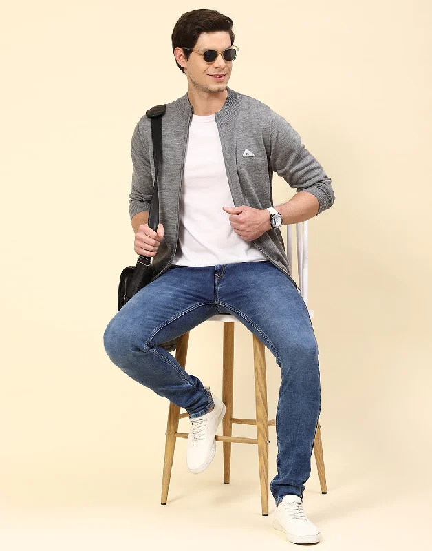 Slim Fit Men's Long - Sleeve Cotton - Linen Blend Sweater in Beige for a Summer Casual LookMen Grey Solid Stand Collar Full Sleeve Pullover Slim Fit Men's Long - Sleeve Cotton - Linen Blend Sweater in Beige for a Summer Casual LookMen Grey Solid Stand Collar Full Sleeve Pullover