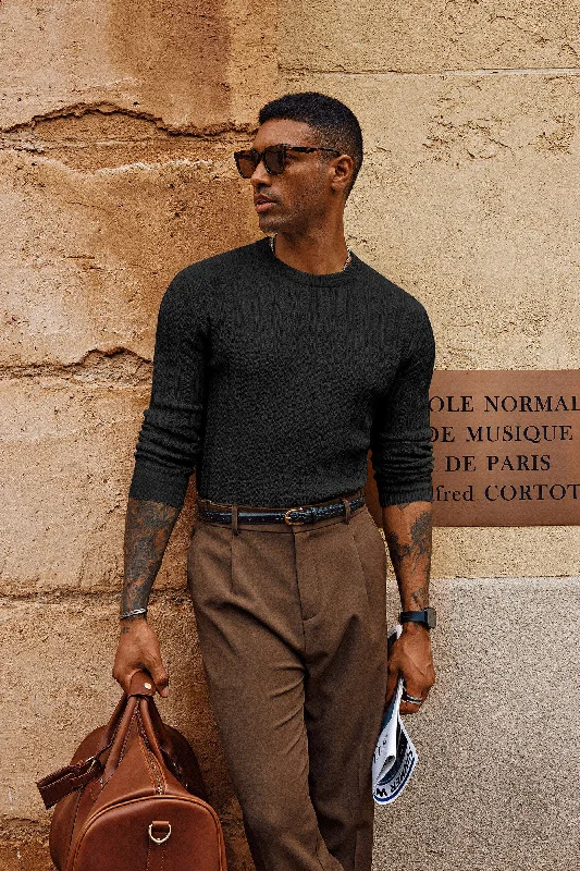 Slim Fit Men's Cotton Pullover in Navy Blue for a Classic Office AttireMen Hollowed-out Textured Sweater Long Sleeve Crew Neck Pullover Knitwear Slim Fit Men's Cotton Pullover in Navy Blue for a Classic Office AttireMen Hollowed-out Textured Sweater Long Sleeve Crew Neck Pullover Knitwear