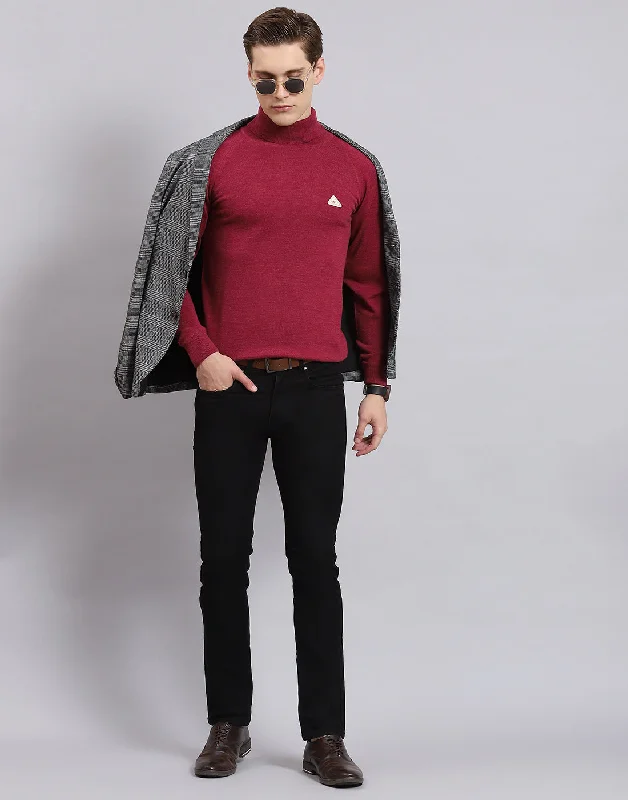 Men's Jacquard Patterned Wool - Acrylic Sweater in Purple for a Sophisticated Autumn OutfitMen Purple Solid High Neck Full Sleeve Pullover Men's Jacquard Patterned Wool - Acrylic Sweater in Purple for a Sophisticated Autumn OutfitMen Purple Solid High Neck Full Sleeve Pullover